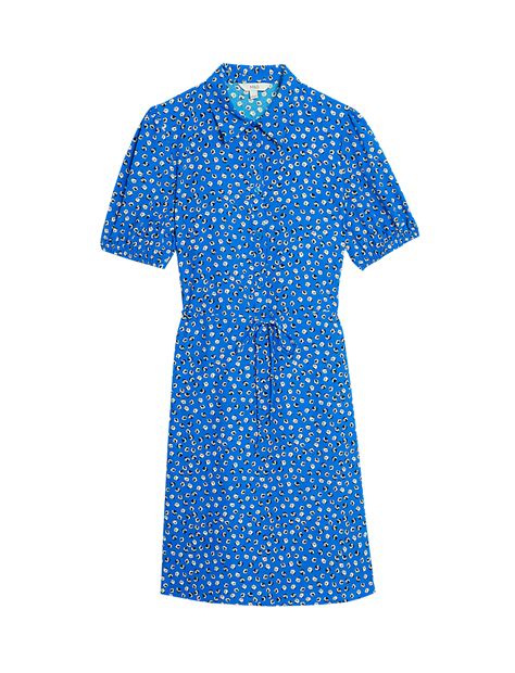 Printed Collared Tie Waist Mini Shirt Dress