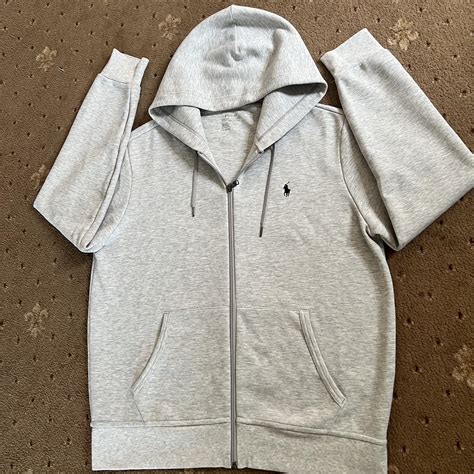 Polo Ralph Lauren zip up hoodie grey large double... - Depop