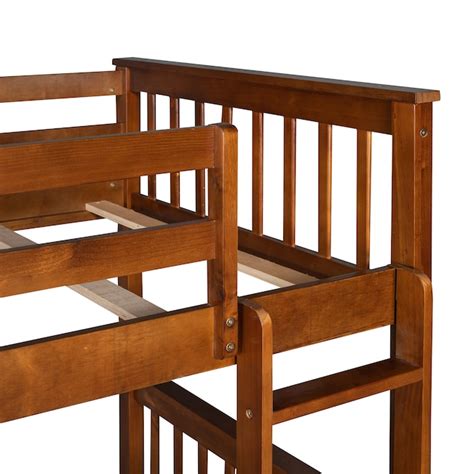 Qualler Contemporary Twin over Twin Bunk Bed, Walnut Finish, Solid Wood ...