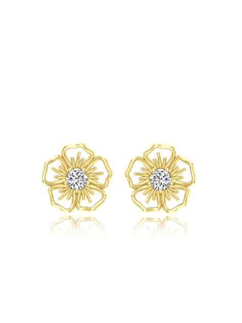 Silgo 925 Sterling Silver Cubic Zirconia Yellow Gold Plated Flower ...
