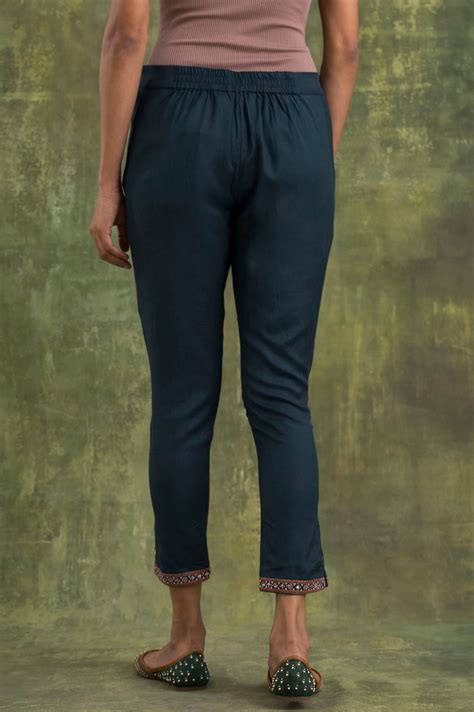 Buy Teal Blue Solid Slim Pants @ 1699 | W for woman – wforwoman