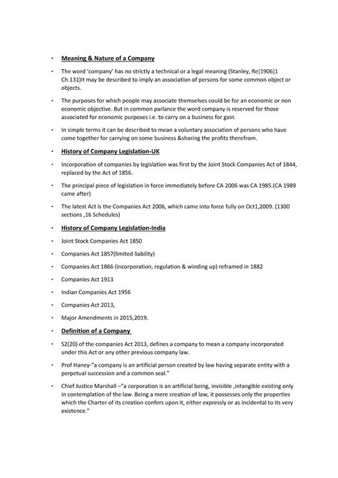 Unit1 - Company Law UNIT 1 - Meaning & Nature of a Company The word ...