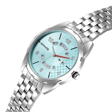 Buy Online Sonata RPM Analog with Date Blue Dial Stainless Steel Strap ...