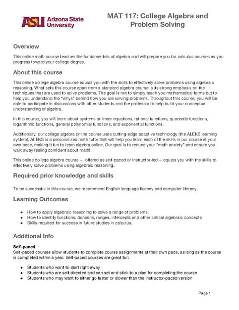 MAT 117 College Algebra and Problem Solving - MAT 117: College Algebra ...