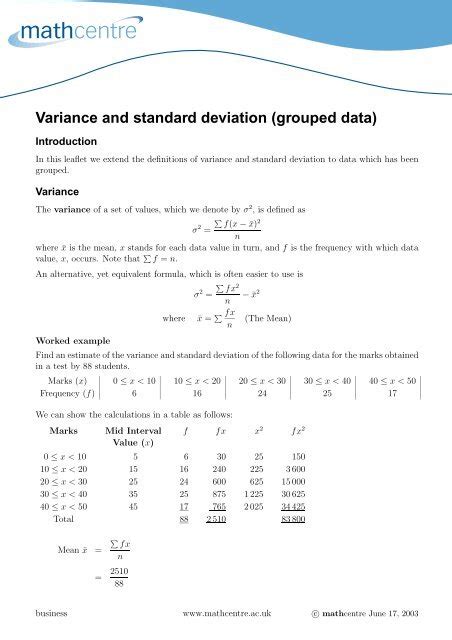 Image result for Variance for Grouped Data Formula