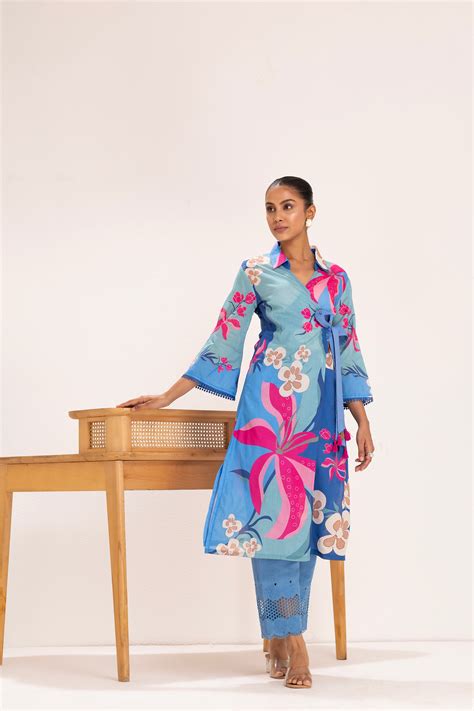 Shades of Blue Floral Printed Wrap Set – Sewandyou