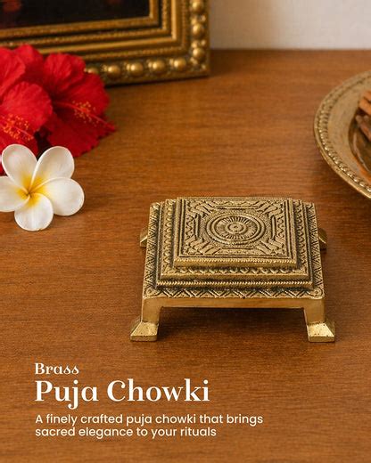Brass Pooja Chowki Om Design Bajot for Home Temple Puja – Habere India