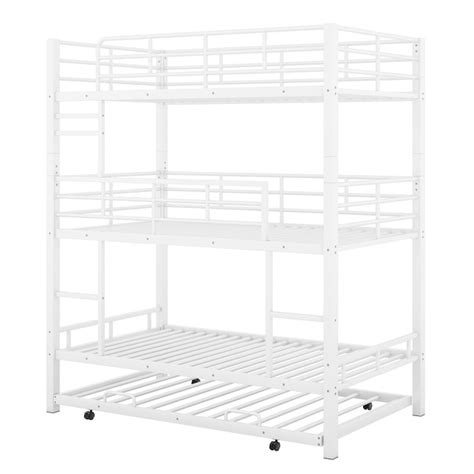 ModernLuxe Metal Twin Size Triple Bunk Bed With Trundle White in the ...