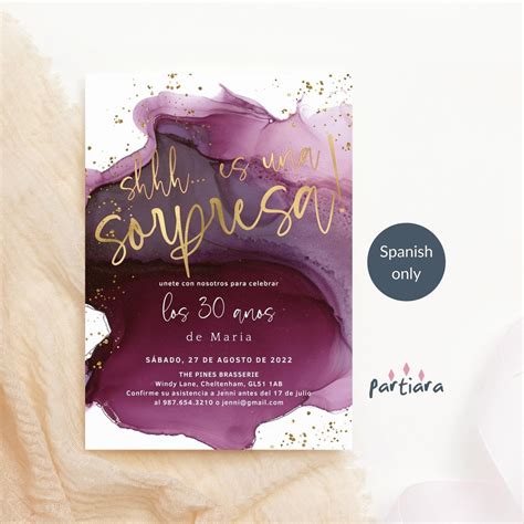 Spanish Surprise Party Invitation, Burgundy Maroon Printable Invites ...