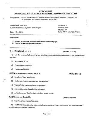 Information systems for managers - 1 Motorwala is the CTO at D’Costa ...