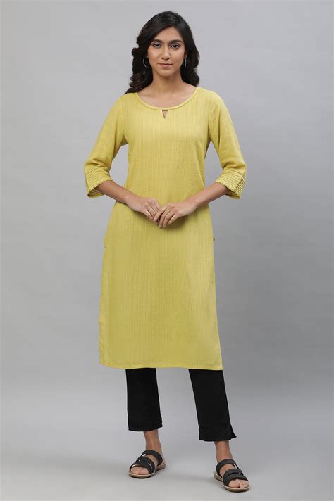 Buy Yellow Yarn Dyed Straight Kurta Online for Woman | Shop for Aurelia