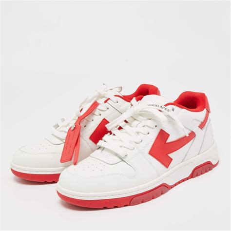 Off-White White/Red Perforated Leather Out Of Office Sneakers For Sale ...