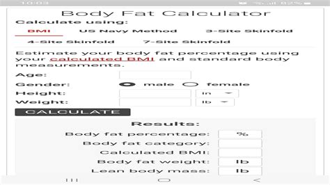 Body Fat Calculator - App on Amazon Appstore