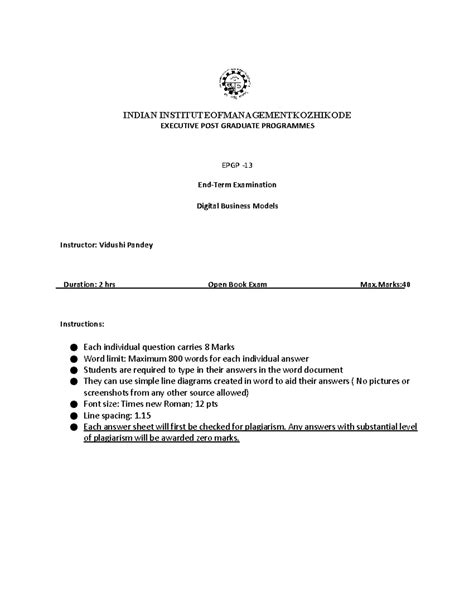 Digital Business Models- Question Paper - INDIAN ...