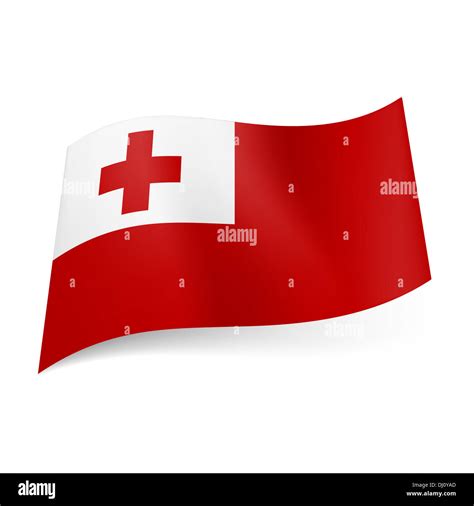 National flag of Tonga: red cross in white square in upper left corner ...