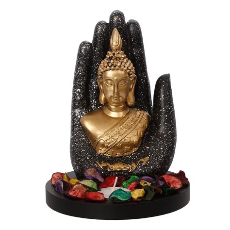 Golden Silver Handcrafted Palm Buddha with Wooden Base, Fragranced ...
