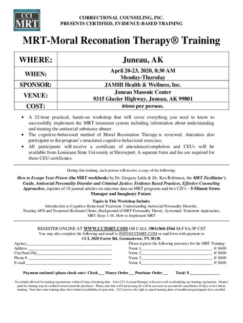 Fillable Online MRT Training & Services - Moral Reconation Therapy Fax ...