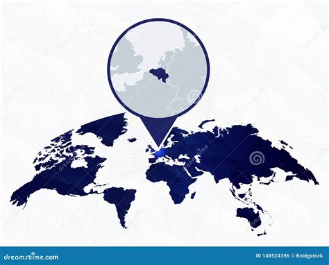 Belgium Detailed Map Highlighted on Blue Rounded World Map Stock Vector ...