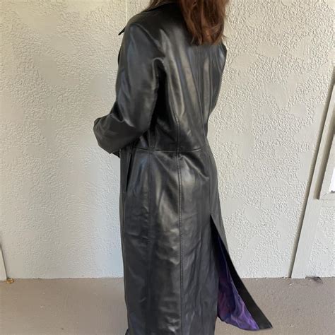 leather trench coat 🖤 -beautiful floor length... - Depop