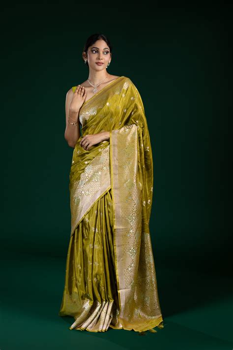 Olive Green Dola Silk Saree with Butti Pattern – Fancy Wear – Gowri ...