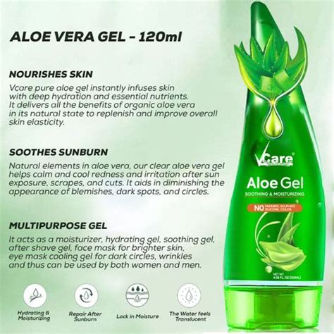 Vcare Aloe Vera Gel 120 ml (Pack of 2) Skin Acne, Scars, Dark spots ...
