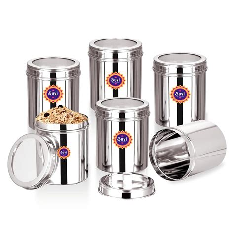 SUVI 1 kg Stainless Steel Kitchen Containers with See Through Lid ...