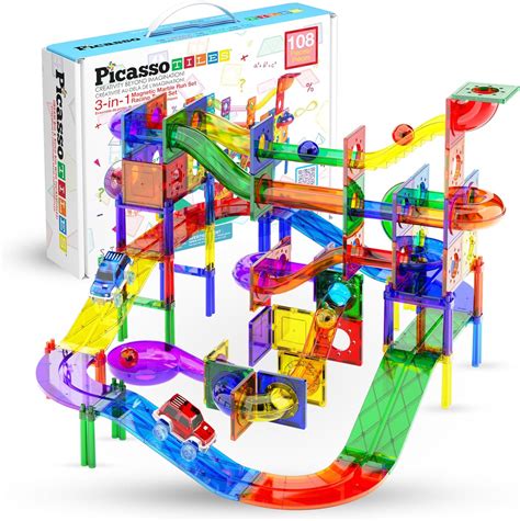 PicassoTiles 108pc Magnetic Marble Run Set with India | Ubuy