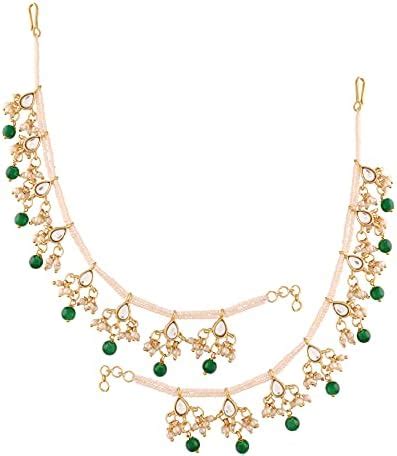 The Luxor Zinc Alloy Gold Plated Two-Layered Long Pearl Ear Chain, Hair ...