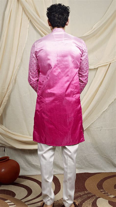 Magenta Silk Blend Lucknowi Embroidered Kurta for Men – Varbandhan