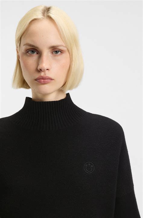 HUGO - Cropped rollneck sweater with Happy HUGO logo embroidery - Black