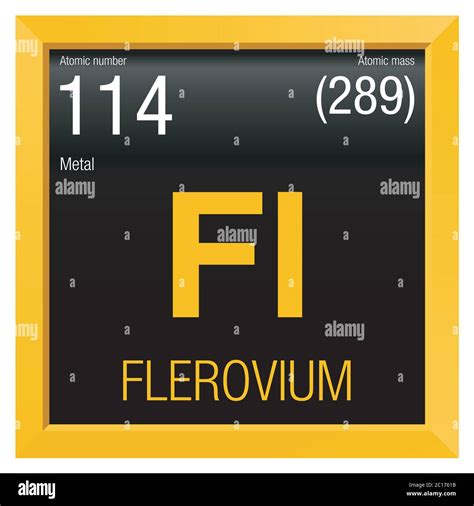 Flerovium symbol. Element number 114 of the Periodic Table of the Elements - Chemistry - Yellow ...