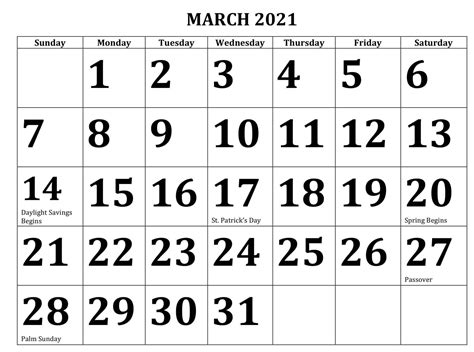 Free Printable Calendar March 2021 Uk
