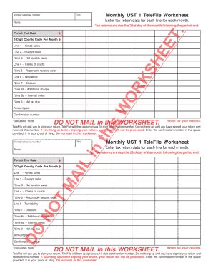 Monthly Ust 1 Telefile Worksheet - Fill and Sign Printable Template Online