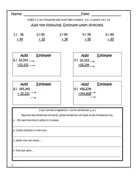 4th Grade Math Worksheet Bundle with Reading - Go Math! Outlines Included