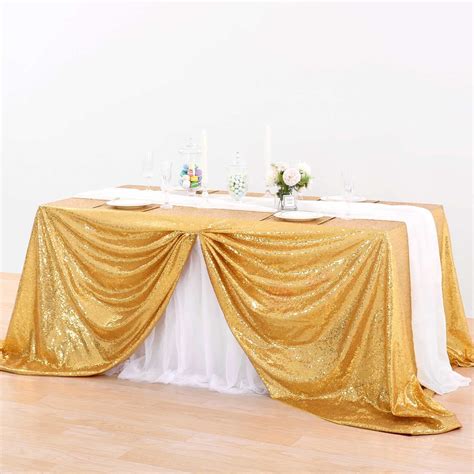 QueenDream Glitter Gold Tablecloth for Parties 90x156 Inch Sequin ...
