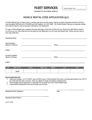 Fillable Online property berkeley Vehicle Rental Code Application ...