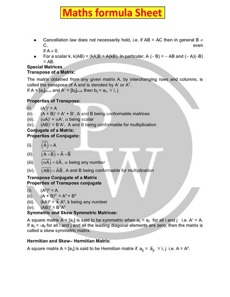 Image result for Class 12 Maths Matrices Formula Sheet