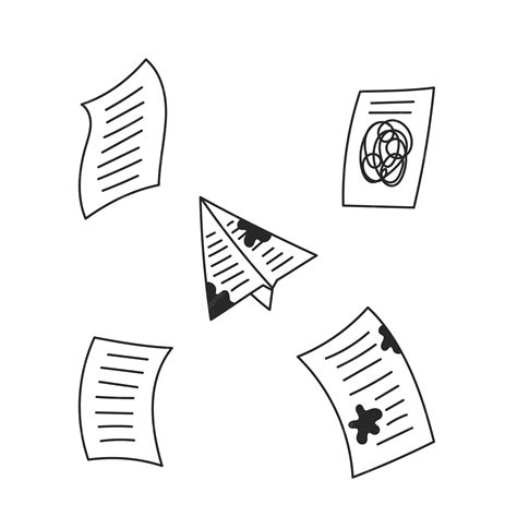 Falling documents drafts and papers set outline vector illustration ...
