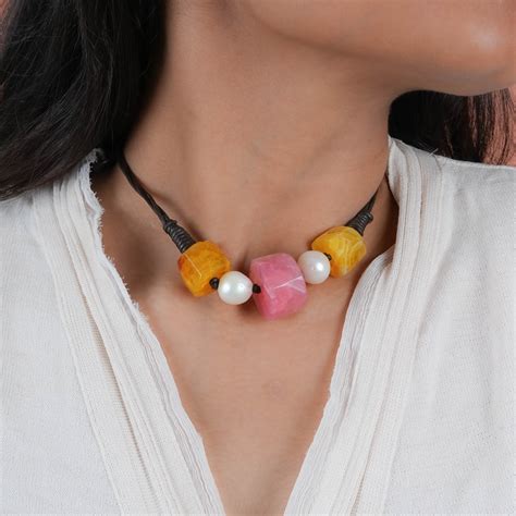 Gypsy Leather Pearl And Agates Necklace – Totapari
