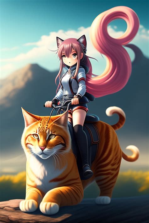 Lexica - Anime girl riding giant cat