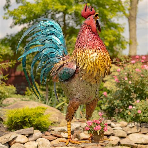 5.5 ft. Tall Iron Rooster Garden Statue “Robert” | Garden statues ...