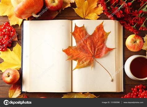 Opened book with autumn leaves Stock Photo by ©belchonock 131050598