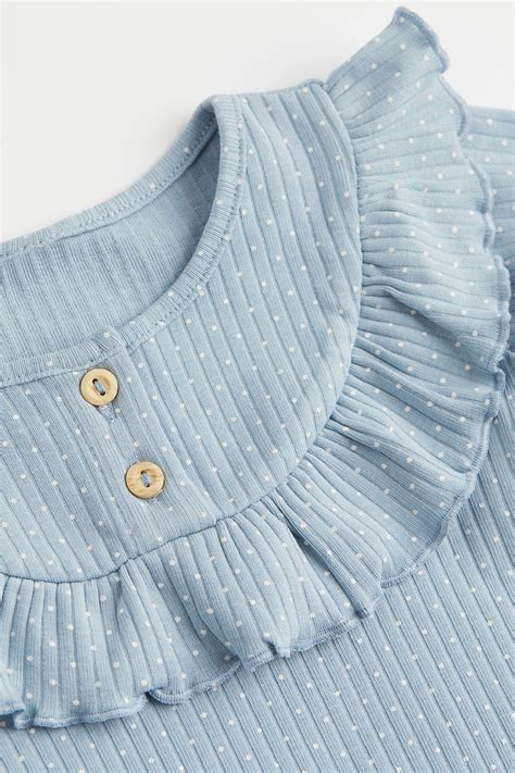 2-piece ribbed cotton set - Light blue/Spotted - Kids | H&M IN