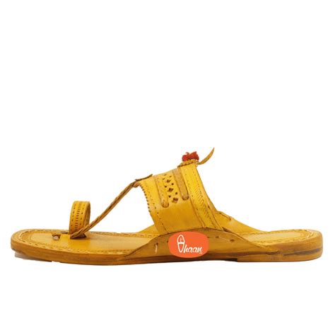 Original Yellow Pure Leather Moja shape Handstitched Kolhapuri Chappal