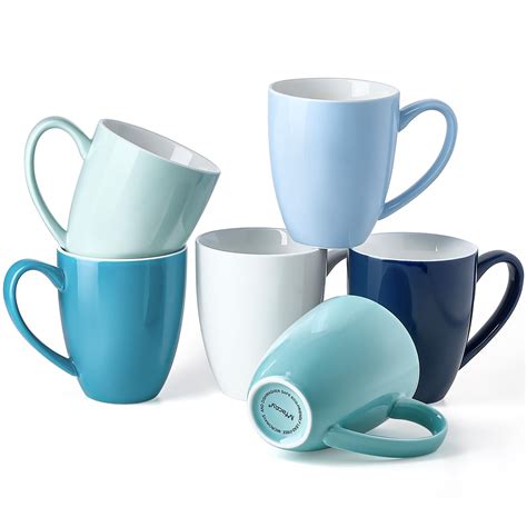 Amazon.com: Porcelain Coffee Mugs Set of 6, 13 Ounce Coffee Cups with ...