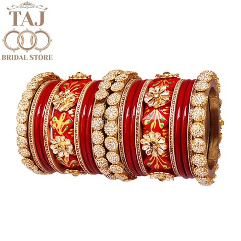 Luxury Lac Bridal Bangle Set with Kundan and Handpaint Design – Taj ...