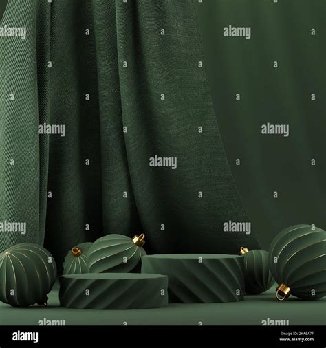 3D abstract Christmas dark green background with green Christmas ...