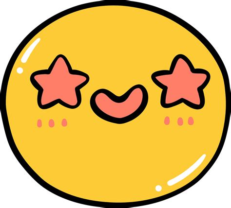 Cute excited emoji, kawaii emoticon doodle outline 28177779 PNG