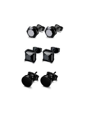 Buy Yellow Chimes Set of 3 Black Stainless Steel Black Crystal Studs ...