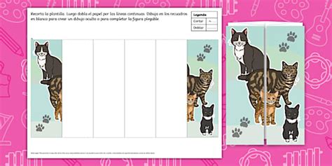 Plantilla de Arte Plegable: Gatos (teacher made) - Twinkl